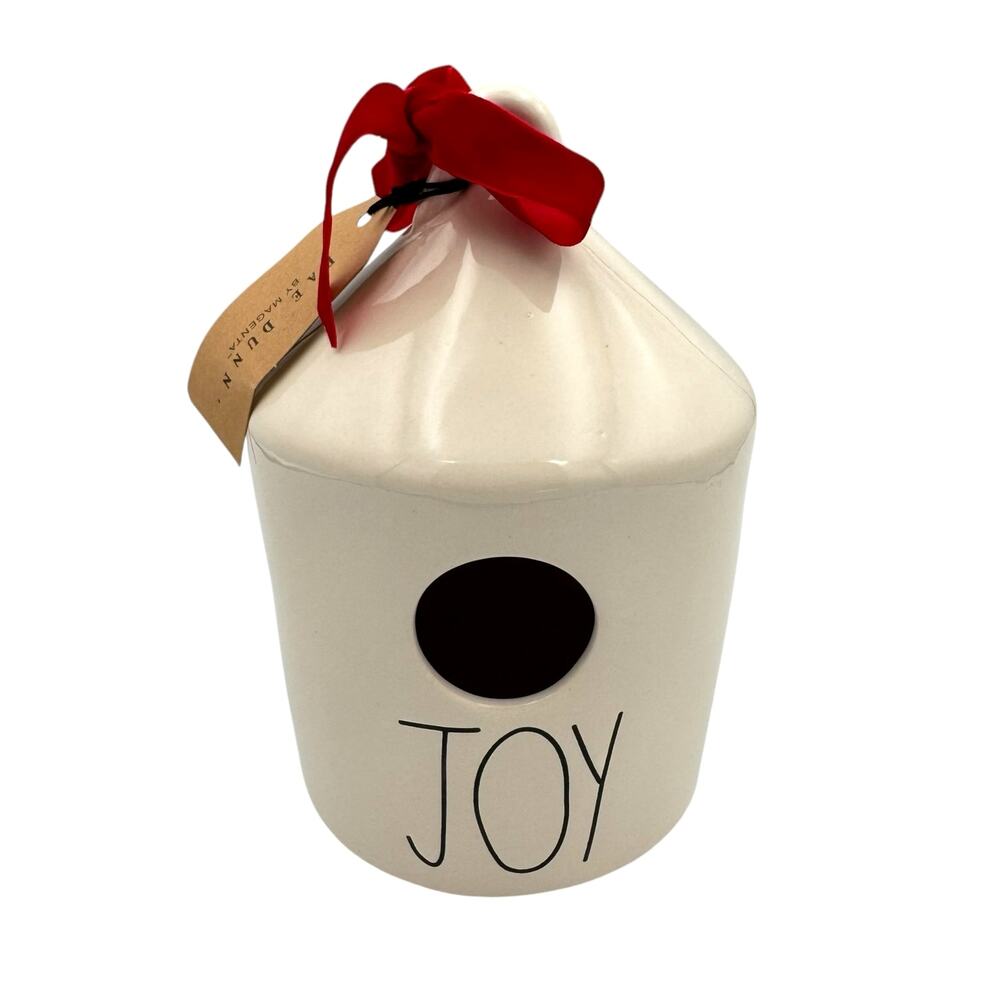 Rae Dunn JOY White Ceramic Round Birdhouse NEW Holiday House Decor Collectible